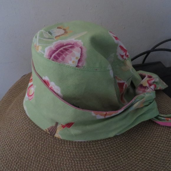 ❤️ERIC JAVITS Floral Tie Back Straw/Raffia and Cloth Hat Sz Small Packable - Picture 4 of 5